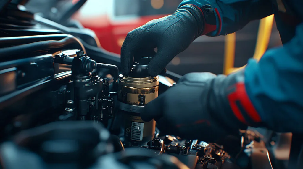 Замена масляного фильтра в автомобиле.