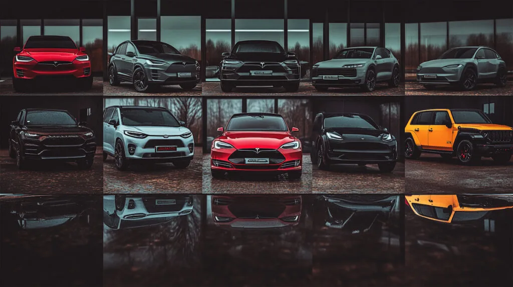 Коллекция современных автомобилей на стоянке