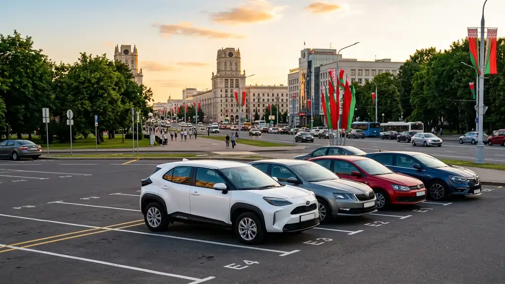 Арендованное авто на парковке возле проспекта в Минске